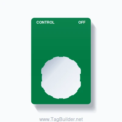 22mm Ring Tag – CONTROL OFF, Two-Line Rounded, Schneider Electric Compatible, White on Green
