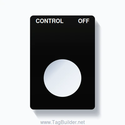 22mm Ring Tag – CONTROL OFF, Two-Line Rounded, White on Black