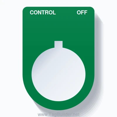 22mm Ring Tag – CONTROL OFF, Two-Line Slim, Allen-Bradley Compatible, White on Green