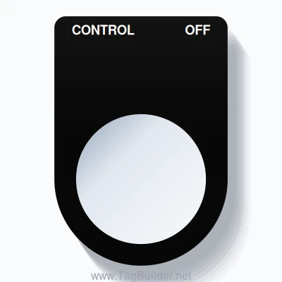 22mm Ring Tag – CONTROL OFF, Two-Line Slim, White on Black