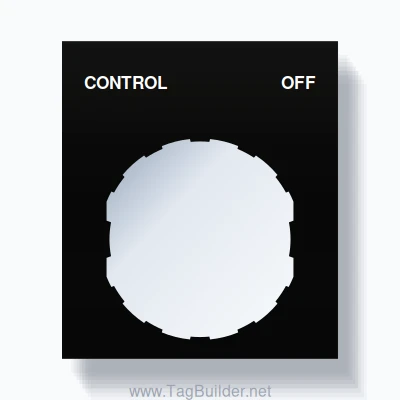 22mm Ring Tag – CONTROL OFF, Two-Line Square, Schneider Electric Compatible, White on Black