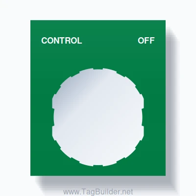 22mm Ring Tag – CONTROL OFF, Two-Line Square, Schneider Electric Compatible, White on Green