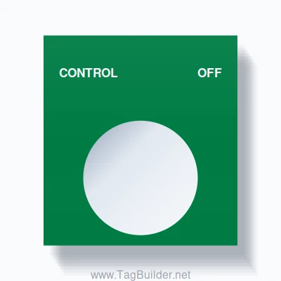 22mm Ring Tag – CONTROL OFF, Two-Line Square, White on Green