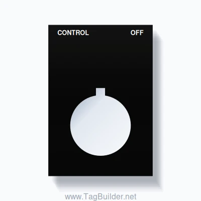 22mm Ring Tag – CONTROL OFF, Two-Line Squared, Allen-Bradley Compatible, White on Black