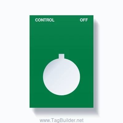 22mm Ring Tag – CONTROL OFF, Two-Line Squared, Allen-Bradley Compatible, White on Green