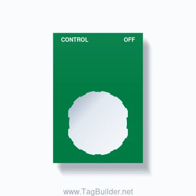 22mm Ring Tag – CONTROL OFF, Two-Line Squared, Schneider Electric Compatible, White on Green