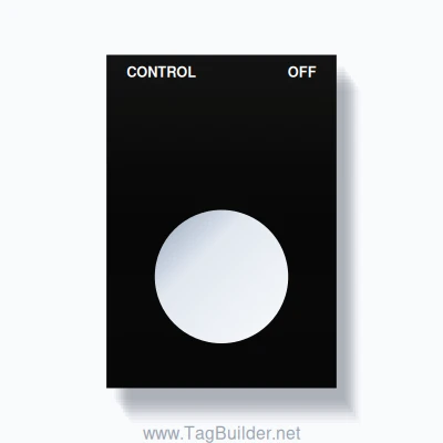 22mm Ring Tag – CONTROL OFF, Two-Line Squared, White on Black