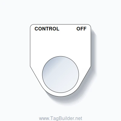 22mm Ring Tag – CONTROL OFF, Two-Line Traditional, Black on White