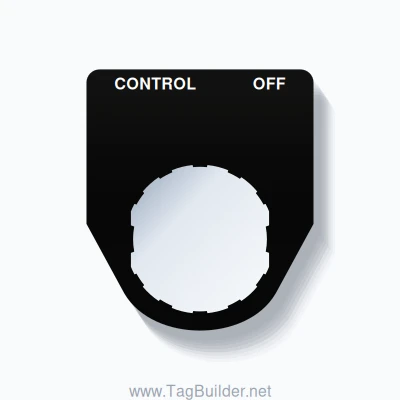 22mm Ring Tag – CONTROL OFF, Two-Line Traditional, Schneider Electric Compatible, White on Black