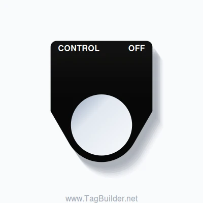22mm Ring Tag – CONTROL OFF, Two-Line Traditional, White on Black