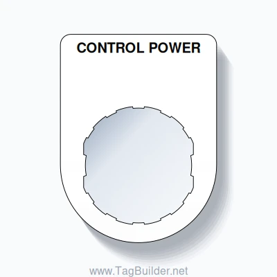 22mm Ring Tag – CONTROL POWER, Single-Line Slim, Schneider Electric Compatible, Black on White