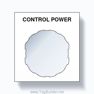 22mm Ring Tag – CONTROL POWER, Single-Line Square, Schneider Electric Compatible, Black on White