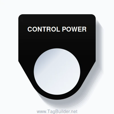 22mm Ring Tag – CONTROL POWER, Single-Line Traditional, White on Black