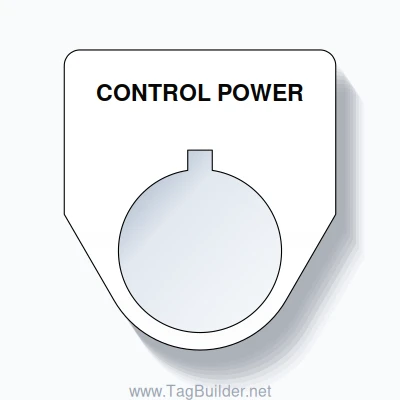 22mm Ring Tag – CONTROL POWER, Single-Line Traditional, Allen-Bradley Compatible, Black on White