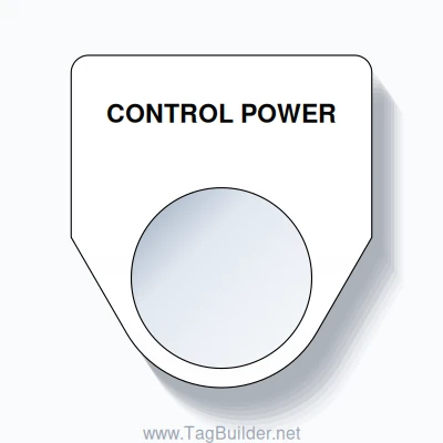 22mm Ring Tag – CONTROL POWER, Single-Line Traditional, Black on White