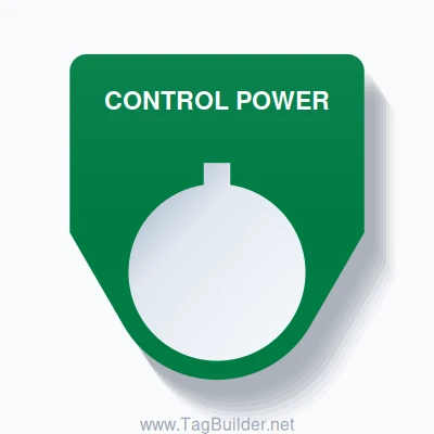 22mm Ring Tag – CONTROL POWER, Single-Line Traditional, Allen-Bradley Compatible, White on Green