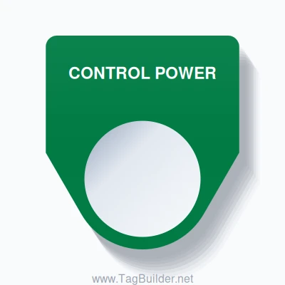 22mm Ring Tag – CONTROL POWER, Single-Line Traditional, White on Green
