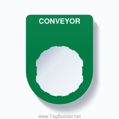 22mm Ring Tag – CONVEYOR, Single-Line Slim, Schneider Electric Compatible, White on Green
