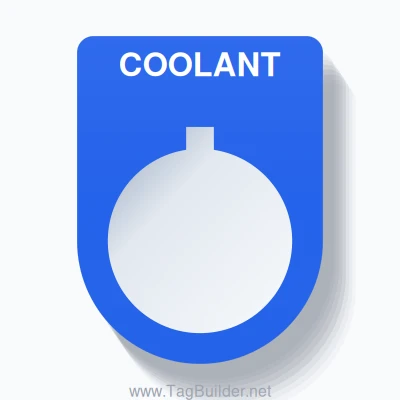 22mm Ring Tag – COOLANT, Single-Line Slim, Allen-Bradley Compatible, White on Blue
