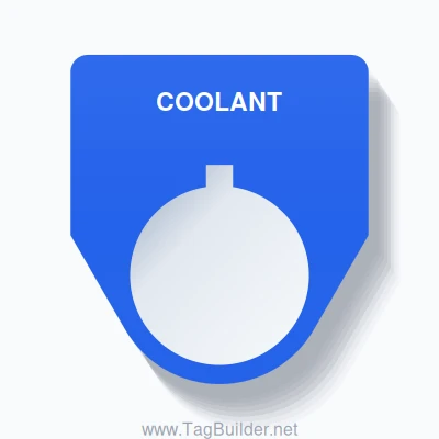 22mm Ring Tag – COOLANT, Single-Line Traditional, Allen-Bradley Compatible, White on Blue