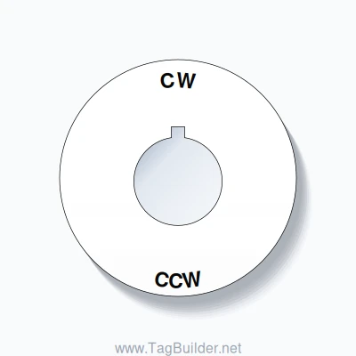 22mm Ring Tag – CW CCW, Single-Line 60mm Round, Allen-Bradley Compatible, Black on White