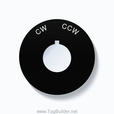 22mm Ring Tag – CW       CCW, Single-Line 60mm Round, Allen-Bradley Compatible, White on Black