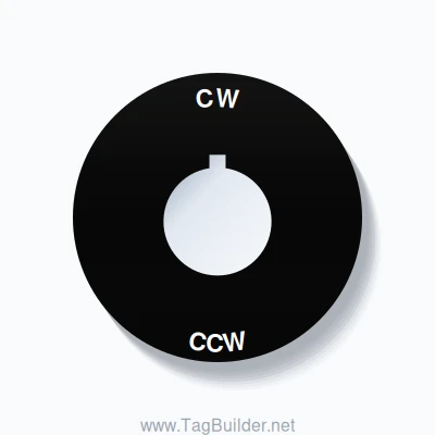 22mm Ring Tag – CW CCW, Single-Line 60mm Round, Allen-Bradley Compatible, White on Black