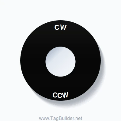 22mm Ring Tag – CW CCW, Single-Line 60mm Round, White on Black
