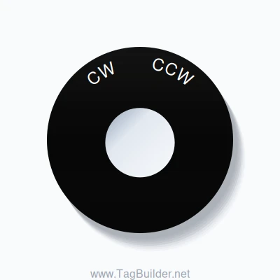 22mm Ring Tag – CW       CCW, Single-Line 60mm Round, White on Black