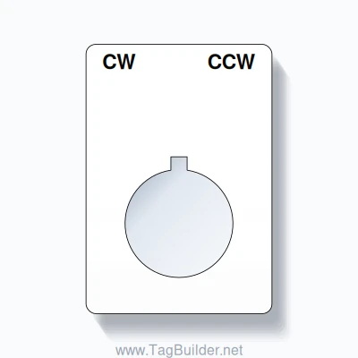 22mm Ring Tag – CW CCW, Two-Line Rounded, Allen-Bradley Compatible, Black on White