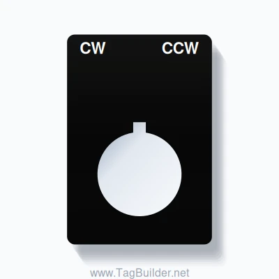 22mm Ring Tag – CW CCW, Two-Line Rounded, Allen-Bradley Compatible, White on Black