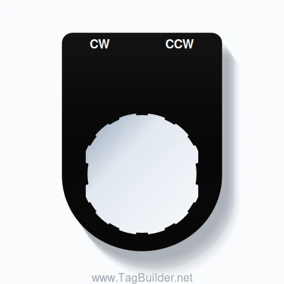 22mm Ring Tag – CW CCW, Two-Line Slim, Schneider Electric Compatible, White on Black