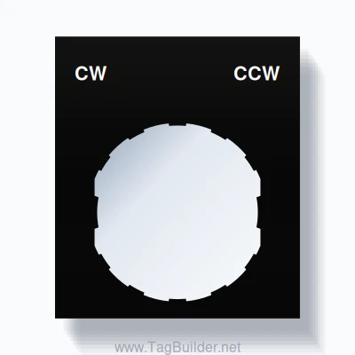 22mm Ring Tag – CW CCW, Two-Line Square, Schneider Electric Compatible, White on Black