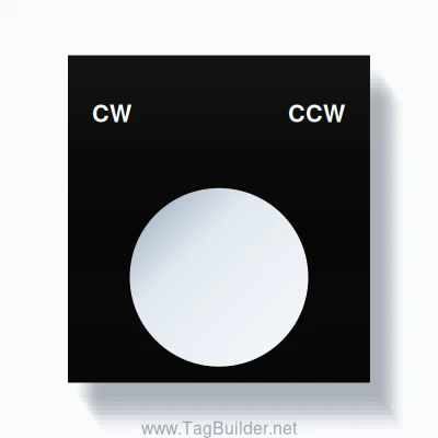 22mm Ring Tag – CW CCW, Two-Line Square, White on Black