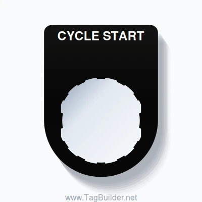 22mm Ring Tag – CYCLE START, Single-Line Slim, Schneider Electric Compatible, White on Black