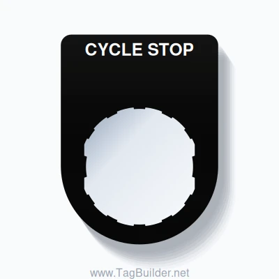 22mm Ring Tag – CYCLE STOP, Single-Line Slim, Schneider Electric Compatible, White on Black