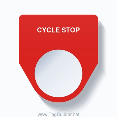 22mm Ring Tag – CYCLE STOP, Single-Line Traditional, White on Red