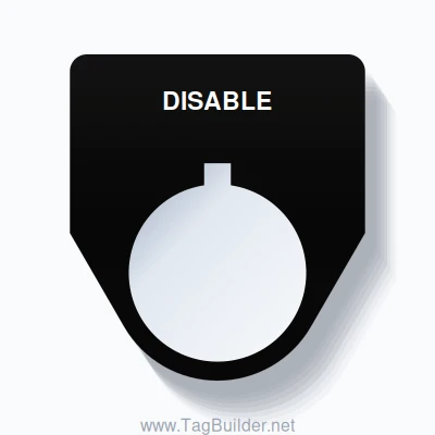 22mm Ring Tag – DISABLE, Single-Line Traditional, Allen-Bradley Compatible, White on Black