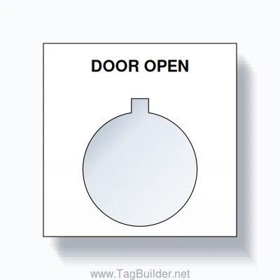 22mm Ring Tag – DOOR OPEN, Single-Line Square, Allen-Bradley Compatible, Black on White