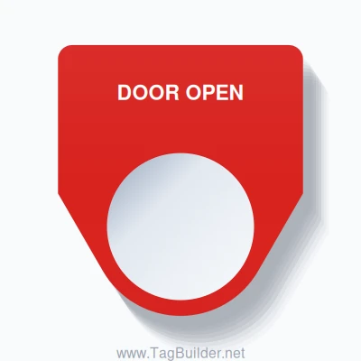 22mm Ring Tag – DOOR OPEN, Single-Line Traditional, White on Red