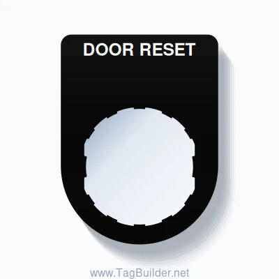 22mm Ring Tag – DOOR RESET, Single-Line Slim, Schneider Electric Compatible, White on Yellow