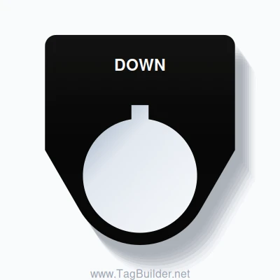 22mm Ring Tag – DOWN, Single-Line Traditional, Allen-Bradley Compatible, White on Black