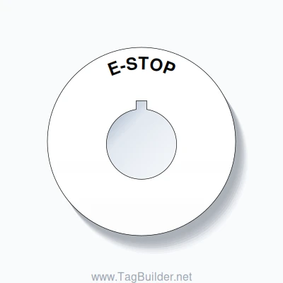 22mm Ring Tag – E-STOP, Single-Line 60mm Round, Allen-Bradley Compatible, Black on White