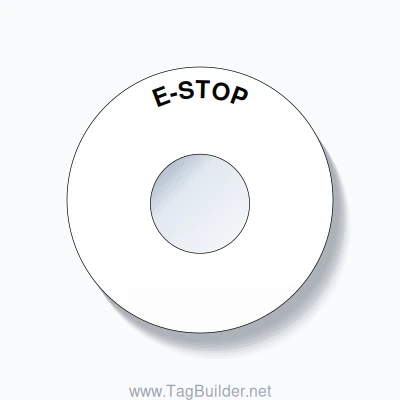 22mm Ring Tag – E-STOP, Single-Line 60mm Round, Black on White