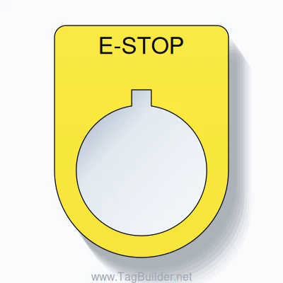 22mm Ring Tag – E-STOP, Single-Line Slim, Allen-Bradley Compatible, Black on Yellow - Black On Yellow