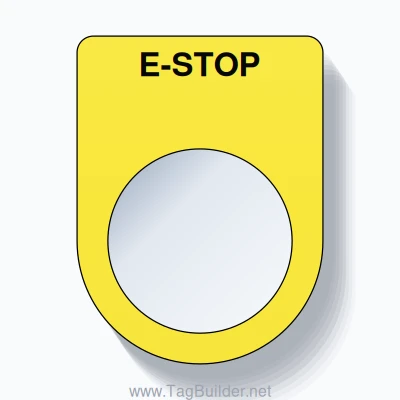 22mm Ring Tag – E-STOP, Single-Line Slim, Black on Yellow
