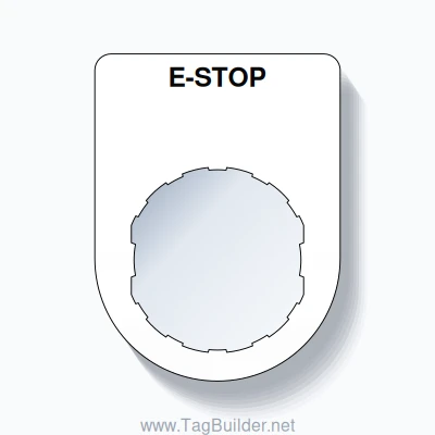 22mm Ring Tag – E-STOP, Single-Line Slim, Schneider Electric Compatible, Black on White