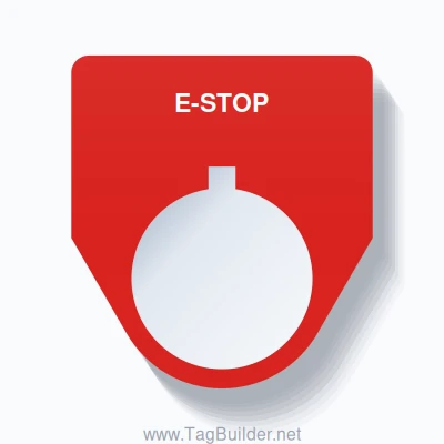 22mm Ring Tag – E-STOP, Single-Line Traditional, Allen-Bradley Compatible, White on Red