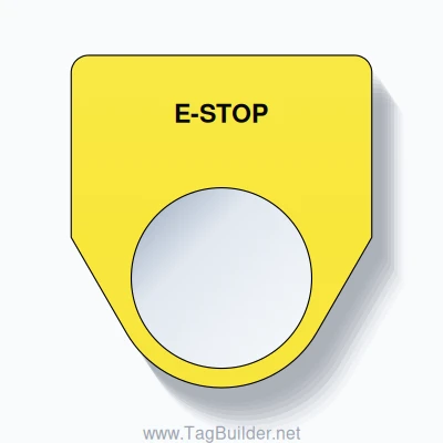 22mm Ring Tag – E-STOP, Single-Line Traditional, Black on Yellow