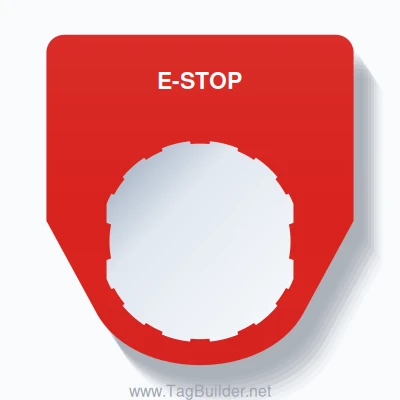 22mm Ring Tag – E-STOP, Single-Line Traditional, Schneider Electric Compatible, White on Red